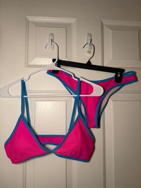 SHEIN Hot Pink Bikini with Blue Trim